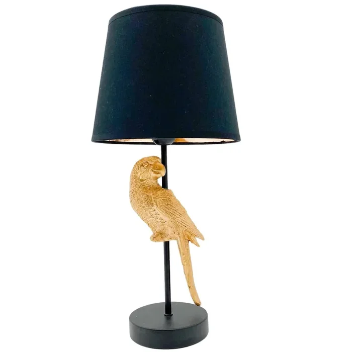 Black and Gold Perching Parrot Vintage Table Desk Lamp with Shade – 470mm
