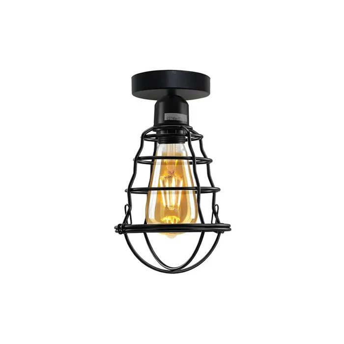 Black Cage Industrial Ceiling Light – With Bulb