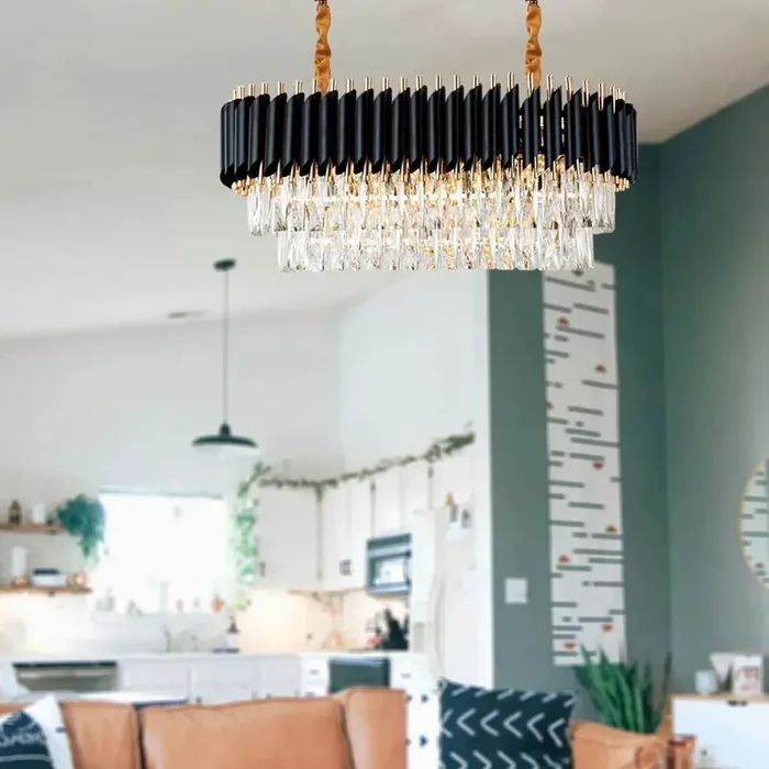 Black Luxury K9 Crystal Chandeliers Ceiling Light Fixture Adjustable Hanging Chain for Living Room