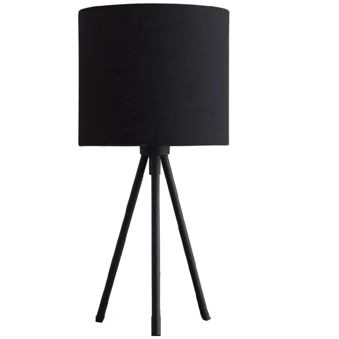 Black Metal Modern Tripod Desk Lamp with Black Cotton Drum Shade 350mm