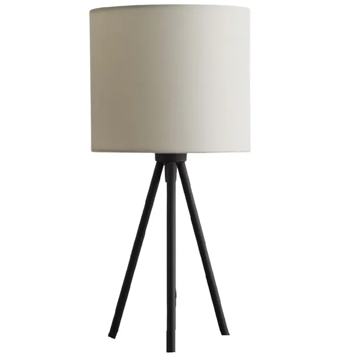 Black Metal Modern Tripod Desk Lamp with Cream Cotton Drum Shade 350mm