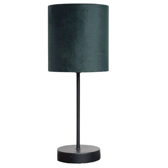 Black Metal Table Desk Lamp With Forest Green Velvet Drum Lampshade 385mm