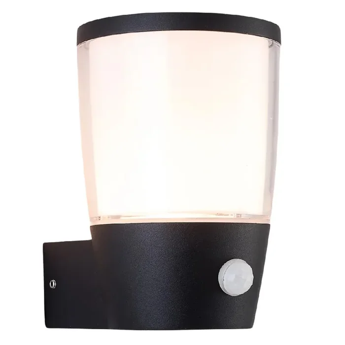 Black Modern Up Lantern Outdoor Aluminium Wall Light with PIR IP54