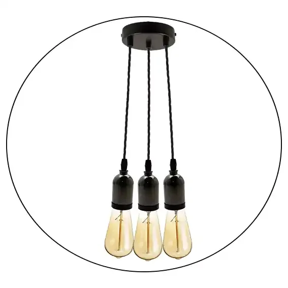 Black Multi Outlet E27 Metal Vintage Hanging Ceiling Pendant Lights~2058