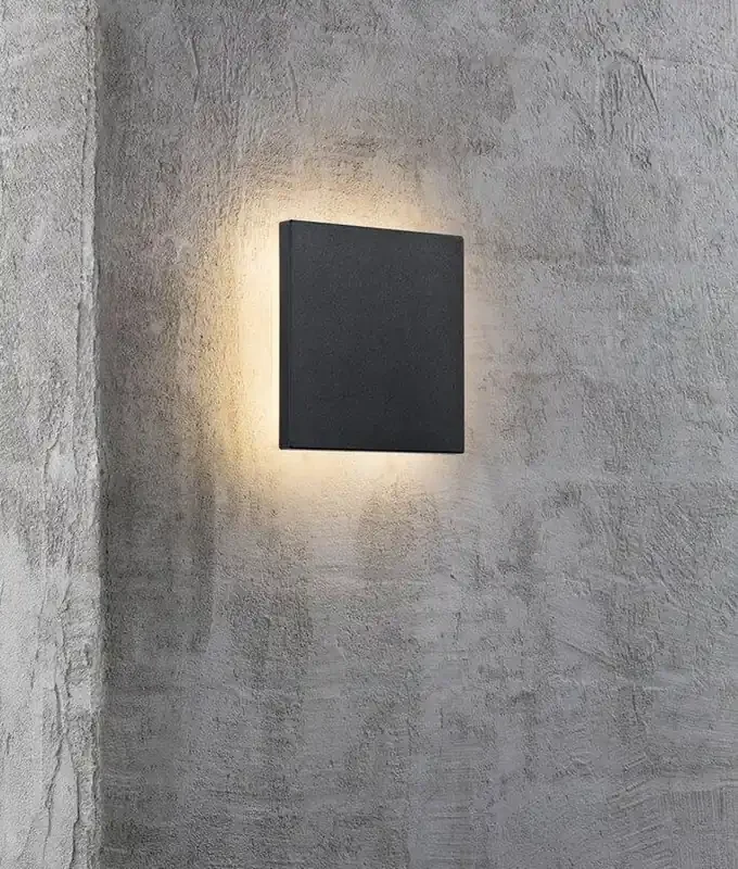 Black Outdoor Backlit Square LED Wall Light – IP44 Size 150mm