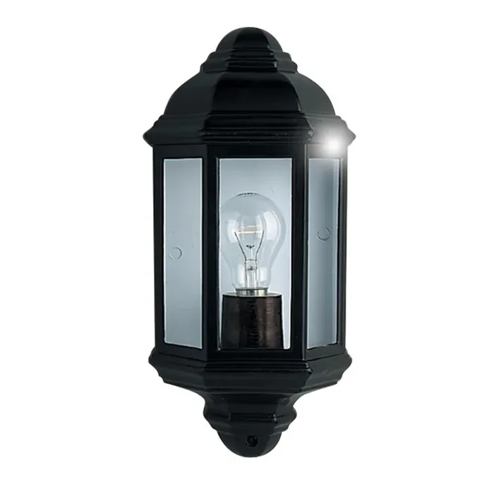 Black Outdoor Single Lamp Traditional Flush Lantern Wall Light IP44