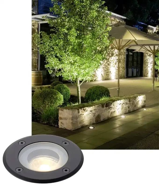 Black Stainless Steel Ground Light For GU10 Mains Bulbs – 105mm Bezel