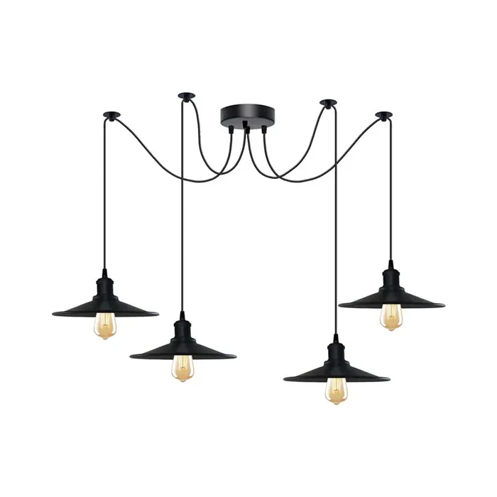 Black Vintage Spider 4 Pendant Ceiling Light – With Bulbs