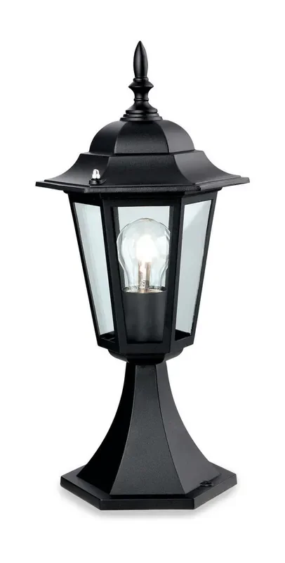 Black with Clear Glass Six Panel IP44 Post Top Light