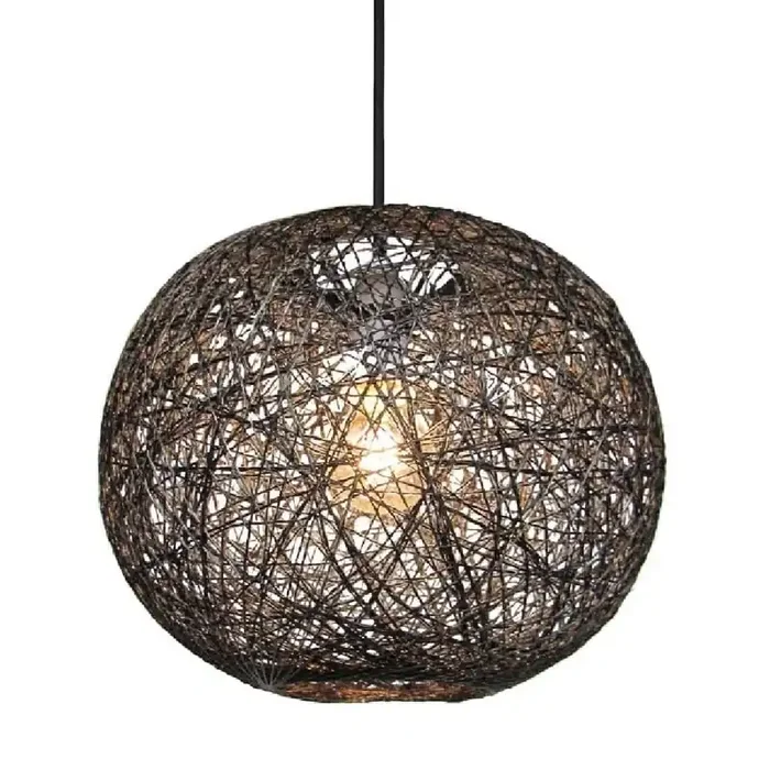 Black Woven String Ball Vintage Retro Easy Fit Round Globe Pendant Shade 30cm