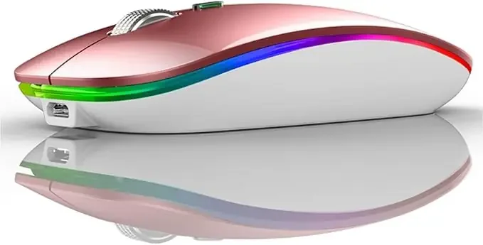 Bluetooth Mouse 2.4G & Bluetooth Wireless, Slim Rechargeable Ergonomic Optical Mouse for Laptop/PC/Notebook/MacOS/Android – Rose Gold