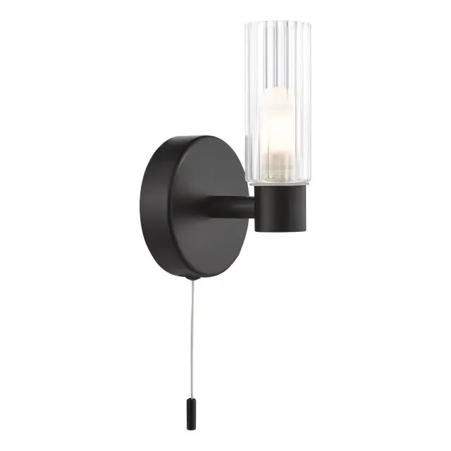 Bolton Matt Black and Ribbed Glass IP44 Bathroom Wall Light