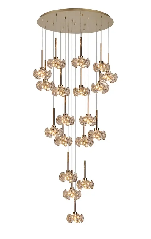 Boyd 19 Light G9 3.5m Round Multiple Pendant With French Gold And Crystal Shade, Item Weight 19.4kg
