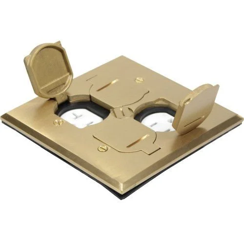 Brass Floor Box Square Cover Only, Flip Type with 2 Duplex Receptacle (TR)