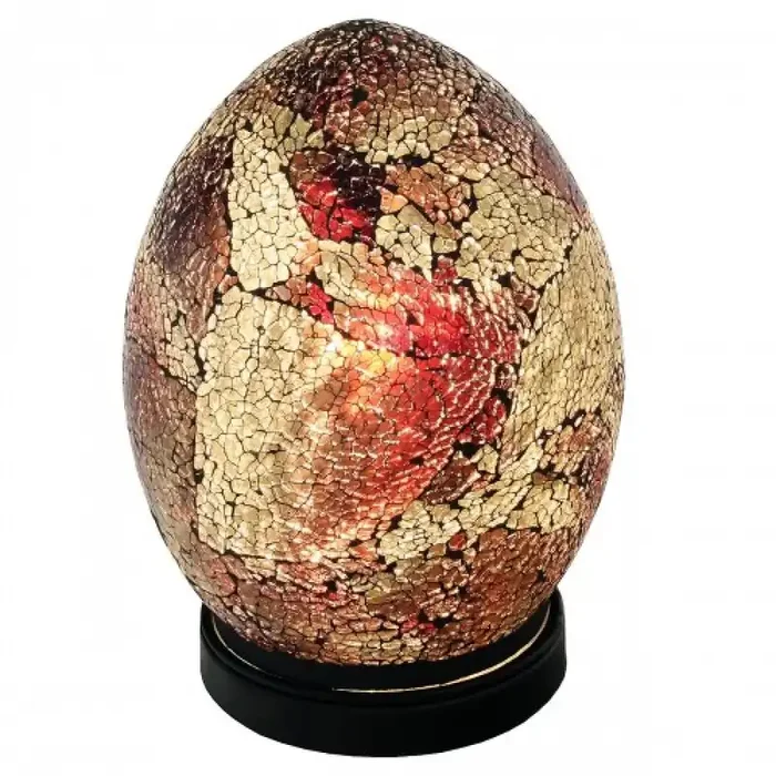 Britalia 880448 Amber Crackle Mosaic Glass Vintage Egg Table Lamp 20cm