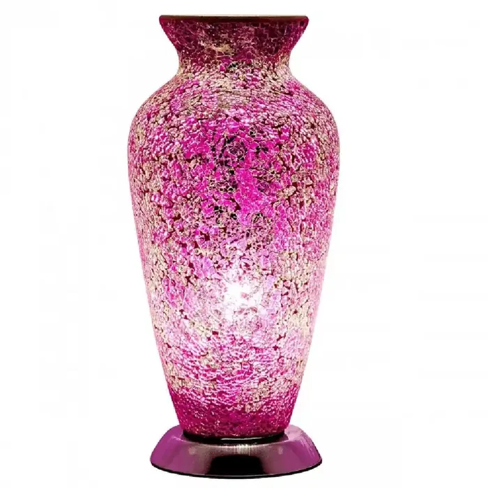 Britalia 880480 Pink Rose Crackle Mosaic Glass Vintage Vase Table Lamp 38cm