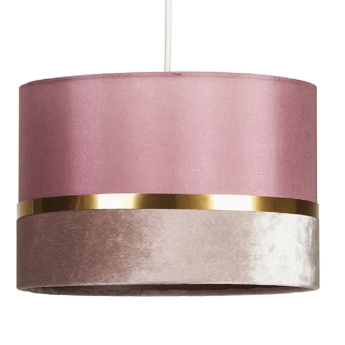 Britalia BR452/12 PI Pink Velvet & Fabric Drum Pendant Shade with Gold Metallic Band 30cm