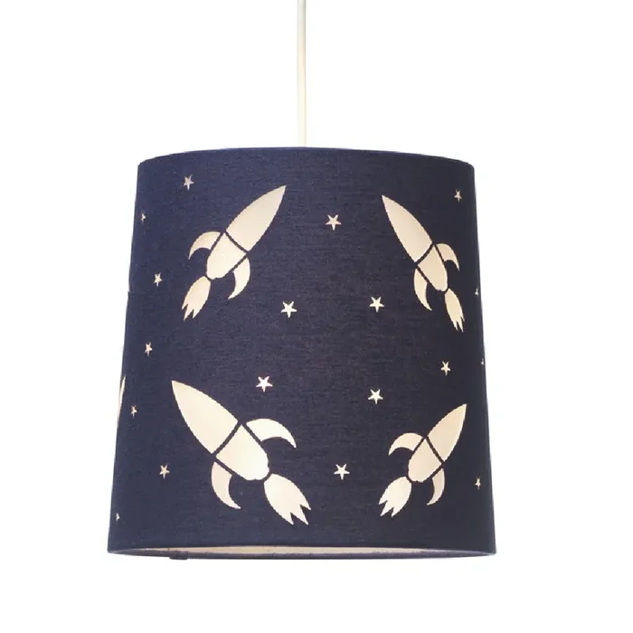 Britalia BR470 NA Navy Blue Rocket Ship Design Easy Fit Kids Pendant Shade 23cm
