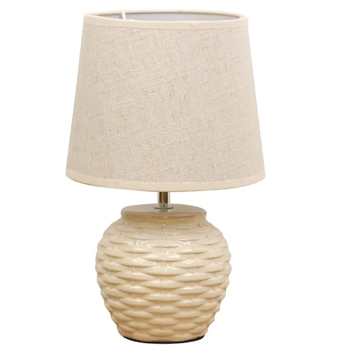 Britalia BRHE1359 Cream Ceramic Vintage Basket Weave Table Desk Lamp with Linen Shade 33cm