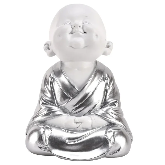 Britalia BRHE1677 Matt White & Silver Meditating Zen Buddha Child Ornament 20cm