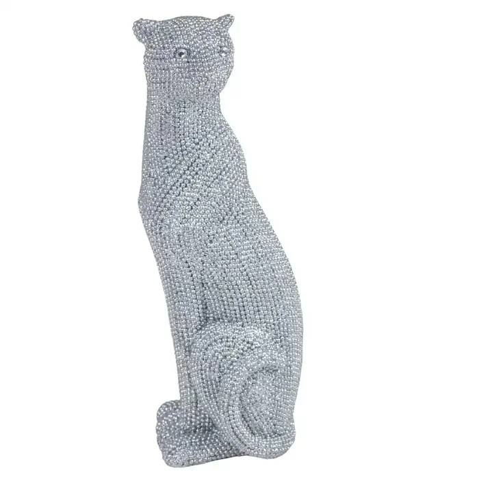 Britalia BRNC1181 Silver Diamante Diamond Effect Sitting Cheetah Animal Figurine 30cm