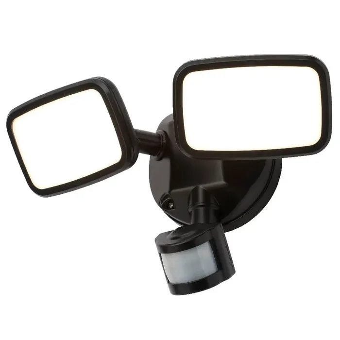 Britalia BRZN-35688-BLK LED Black Outdoor Modern Security Twin Head Flood Light with PIR