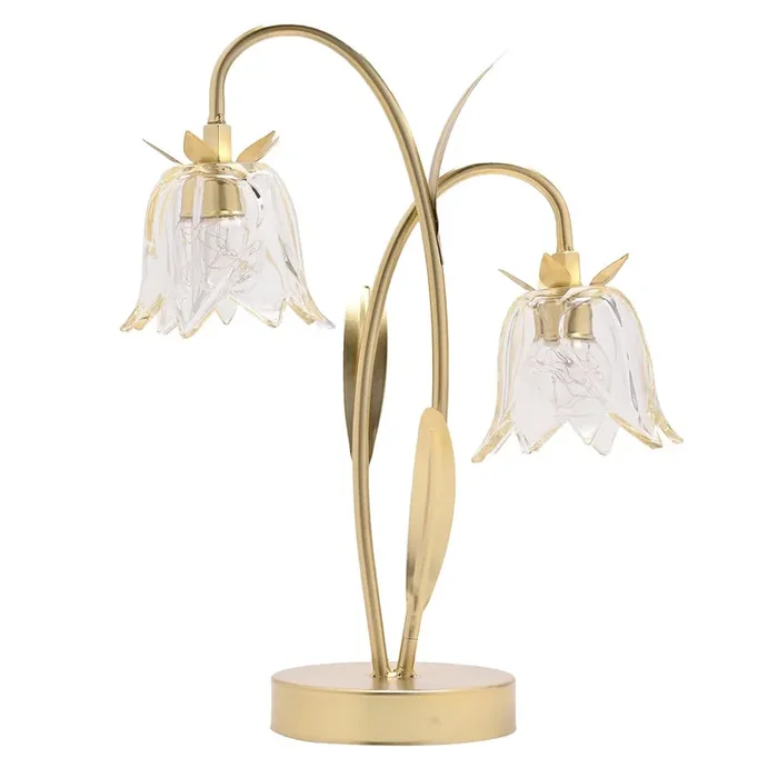 Britalia Gold and Clear Glass Flower Double Stem Battery Powered LED Table Lamp 36cm