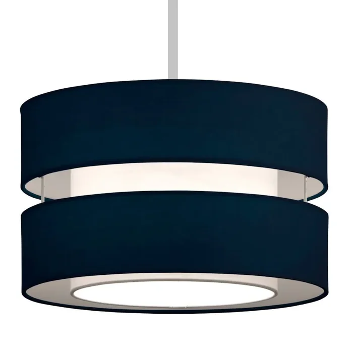 Britalia Navy Blue Cotton Fabric Double Layer Retro Easy Fit Drum Pendant Shade 30cm