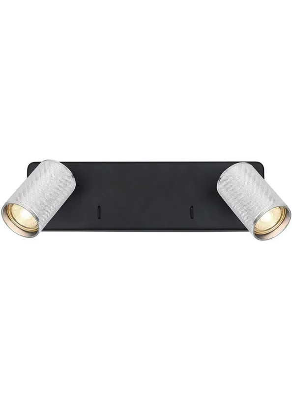 Broadway 2 Light Matt Black with Polished Nickel Sleeve Adjustable Wall Spotlight