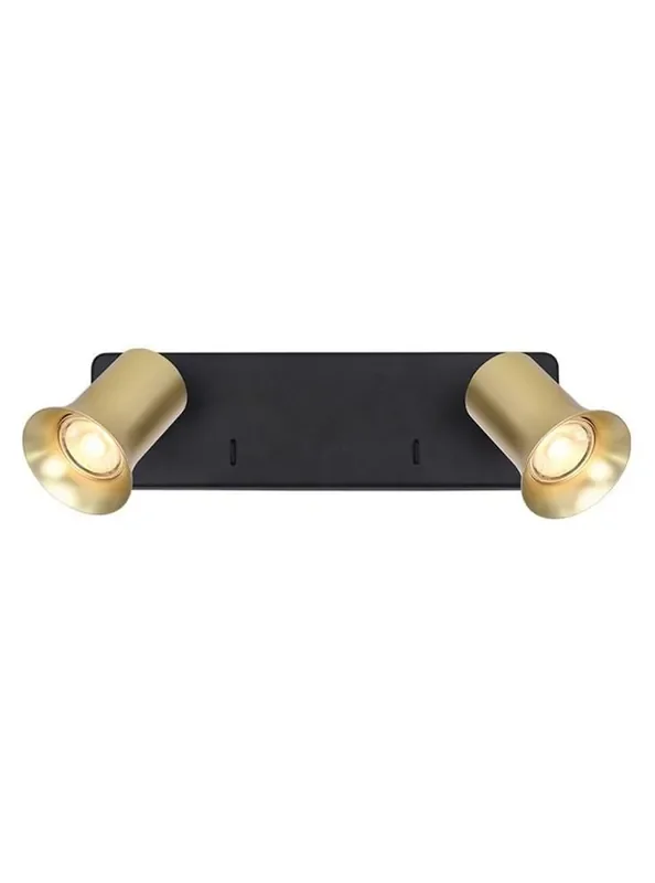 Broadway 2 Light Matt Black with Satin Brass Sleeve Adjustable Wall Spotlight