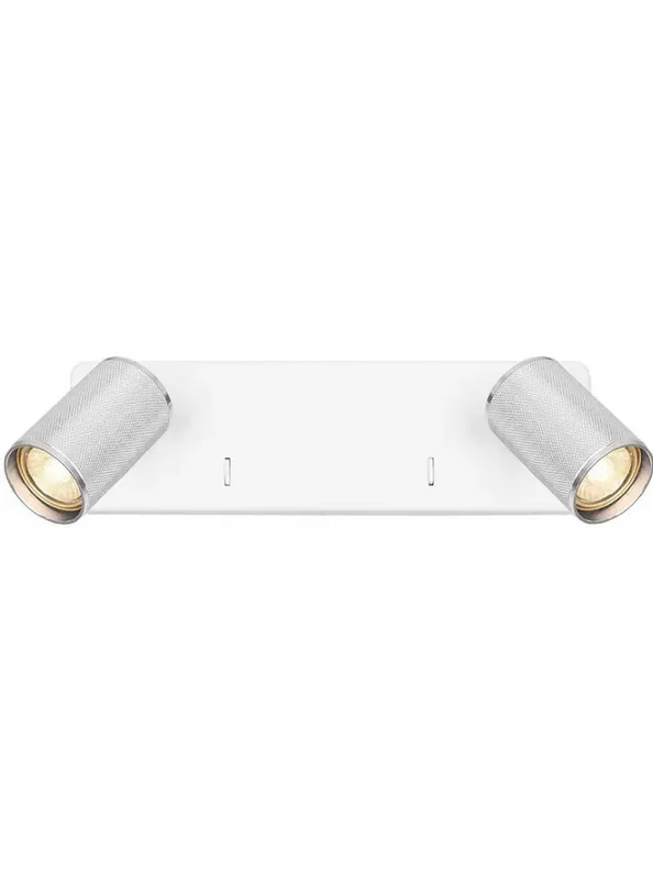 Broadway 2 Light Matt White with Polished Nickel Sleeve Adjustable Wall Spotlight