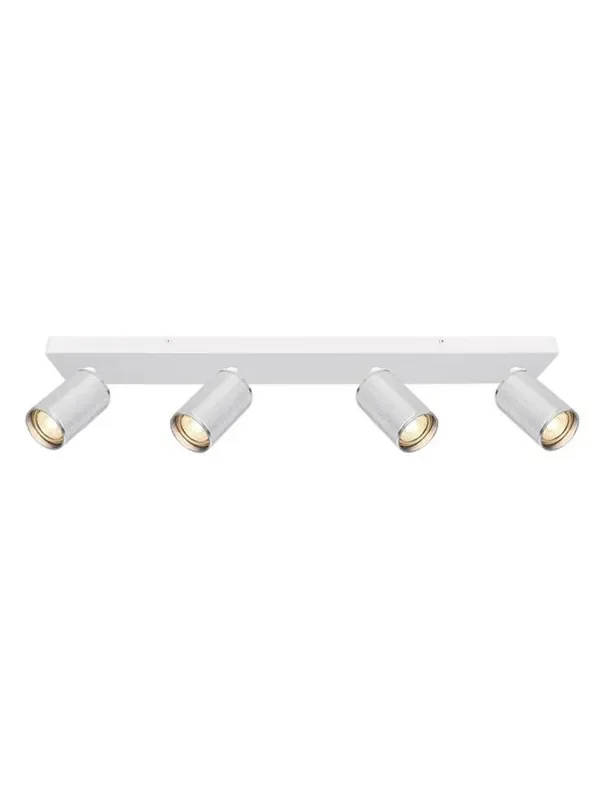 Broadway 4 Light Matt White with Polished Nickel Sleeve Adjustable Bar Ceiling Spotlight