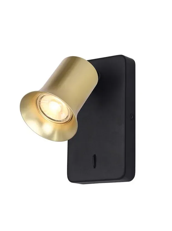 Broadway Matt Black with Satin Brass Sleeve Adjustable Wall Spotlight