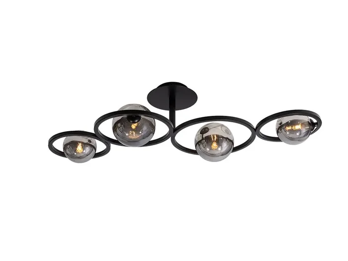 Broadwood 4 Light Semi Flush Fitting With Black Framework and Smoke Glass Bubbles, 4x G9 (Oaks 3176/4)