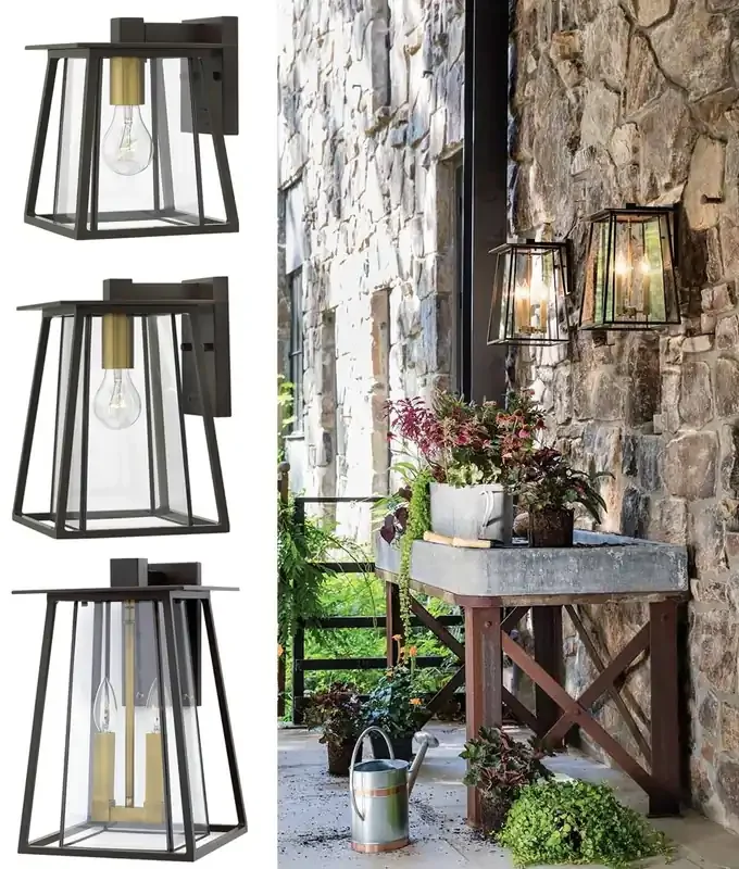 Bronze Contemporary Exterior Wall Lantern – Bronze & Brass IP44