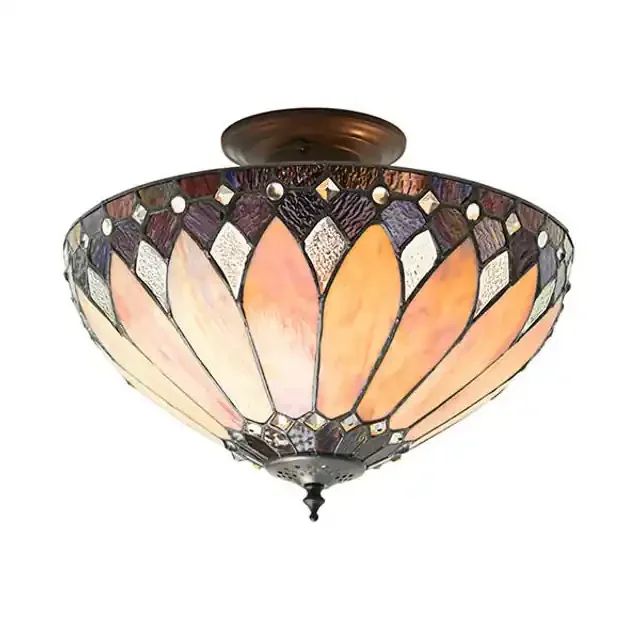 Brooklyn 3 Light Dark Bronze Tiffany Semi-Flush Ceiling Light