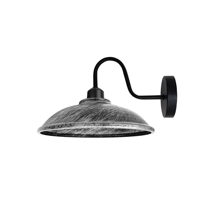 Brushed Silver Bowl Vintage Swan Neck Wall Light – Without Bulb
