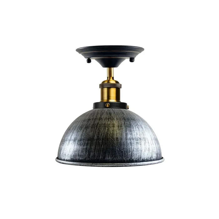 Brushed Silver Dome Vintage Style Ceiling Light – Flush Mounted