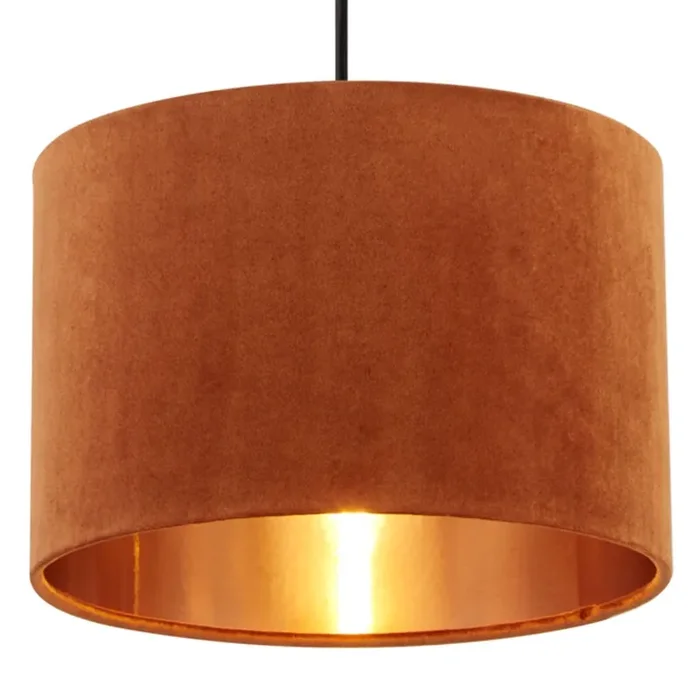 Burnt Orange Velvet Vintage Easy Fit Drum Shade with Copper Inner 30cm