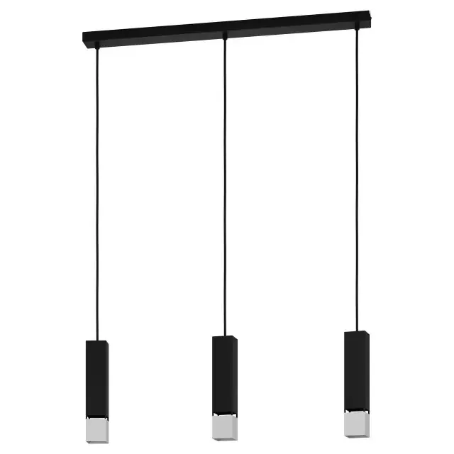 Butrano 3 Light Black and Silver Square LED Bar Pendant Light