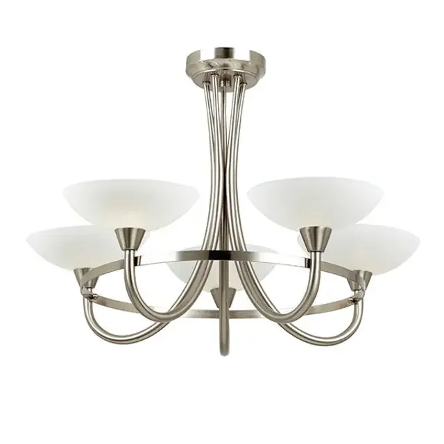 Cagney 5 Light Satin Chrome with Opal Glass Semi-Flush Ceiling Light