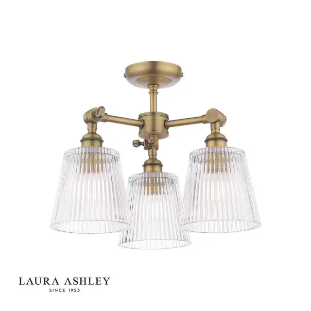 Callaghan 3 Light Matt Antique Brass with Ribbed Glass Semi Flush Ceiling Light