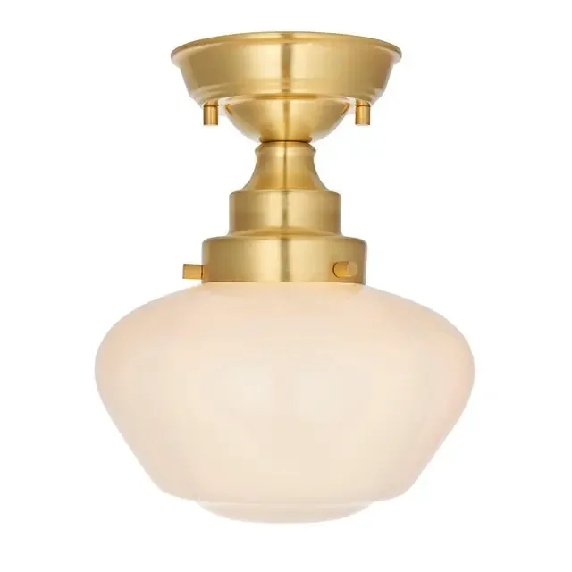 Camberley Antique Brass with Opal Glass Shade Semi Flush Ceiling Light