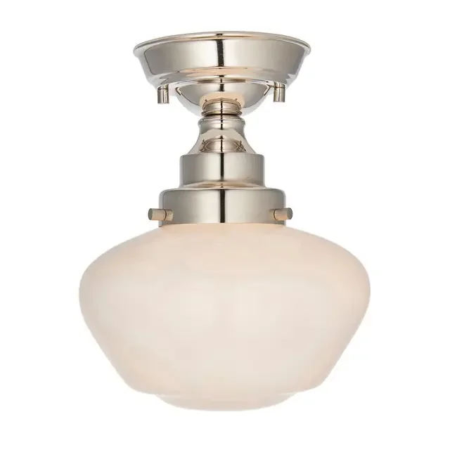Camberley Polished Nickel with Opal Glass Shade Semi Flush Ceiling Light