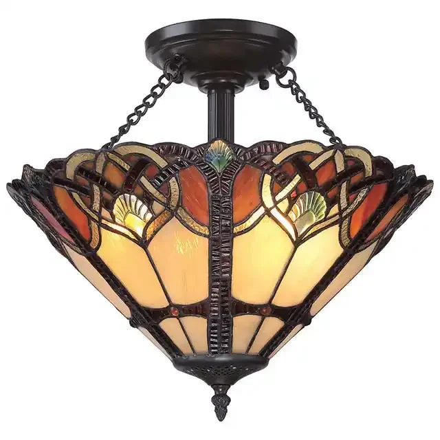 Cambridge 2 Light Vintage Bronze Tiffany Semi Flush Ceiling Light