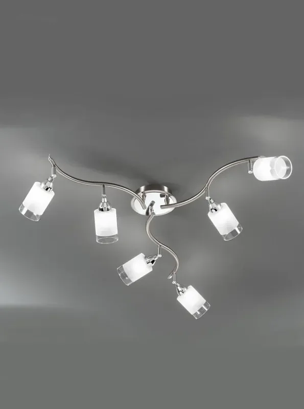 Campani 6 Light Chrome and Satin Nickel with Clear Edged Acid Glass Semi Flush Ceiling Light
