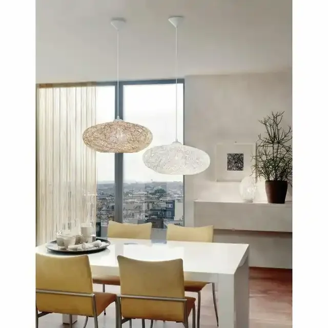 Campilo White with Beige Paper Threads Shade Pendant Light