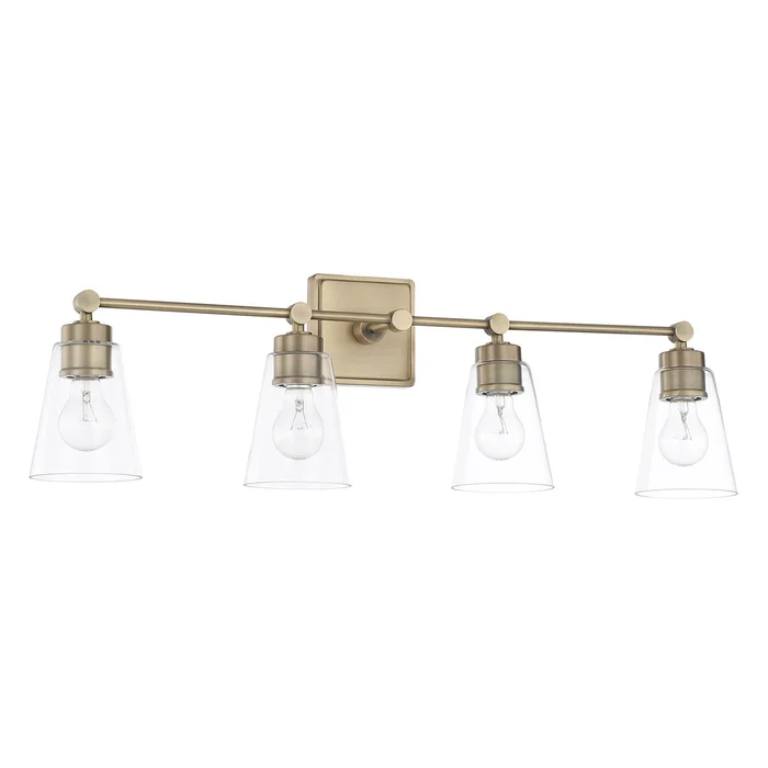 Capital Lighting 121841AD-432 Rory Four Light Vanity, Aged Brass