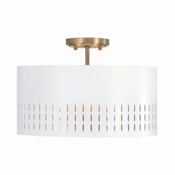 Capital Lighting 250231AW Dash Three Light Semi-Flush Mount, Aged Brass and White
