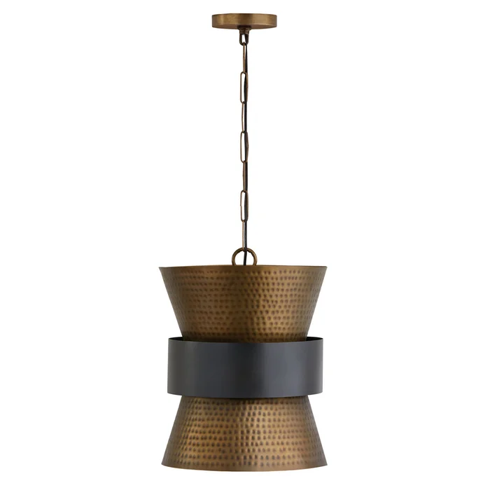 Capital Lighting 330416PZ Loren One Light Pendant, Patinaed Brass and Dark Zinc